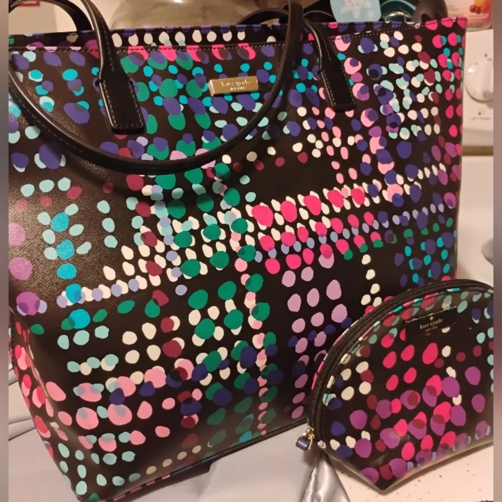 Kate Spade-2pc Shore Street Margareta Dot Tote & Dome Zip Pouch 🩷💜 - Picture 3 of 8